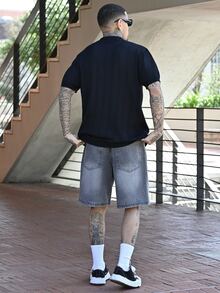 Devon Thys ALTZTAR 男士罗纹短袖 Polo 领针织衫，适合日常穿着、户外活动和通勤。 - 黑色 - 查看 2