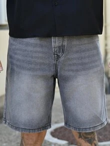 Devon Thys 牛仔短褲，膝蓋長度內縫，夏季長褲，無彈直筒牛仔短褲，棉質牛仔褲，休閒街頭風牛仔褲，適合日常通勤，透氣百慕達短褲夏季款 - 灰色 - 查看 6