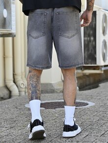 Devon Thys 牛仔短褲，膝蓋長度內縫，夏季長褲，無彈直筒牛仔短褲，棉質牛仔褲，休閒街頭風牛仔褲，適合日常通勤，透氣百慕達短褲夏季款 - 灰色 - 查看 2