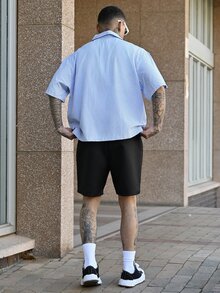 Devon Thys GloMan 男士夏季条纹休闲短袖衬衫，轻盈透气，日常百搭，适合居家、户外、海滩度假，送给丈夫的绝佳礼物 - 藍白色 - 查看 2