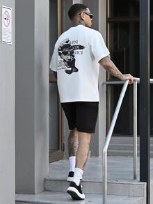 Devon Thys 男士抽象雕塑肖像印花圆领短袖T恤，夏季 - 白色 - 查看 3