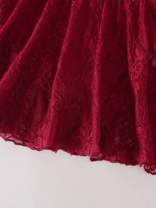Young Girl Red Lace Knit Patchwork One-Piece Sportswear - Burgundy - View 7