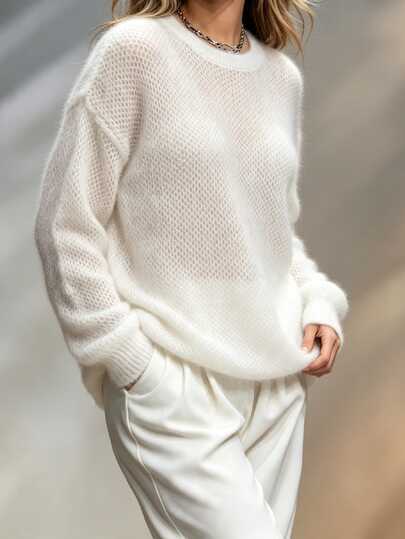 Nubod Women's Autumn/Winter Slouchy Round Neck Soft Fuzzy Loose Fit Slimming Plus Size Pullover Sweater, Casual Top