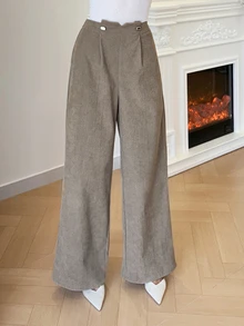 Modelyn Women's Solid Color Pleated Wide Leg Loose Casual Long Pants - Khaki - View 6