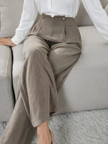 Modelyn Women's Solid Color Pleated Wide Leg Loose Casual Long Pants - Khaki - View 1