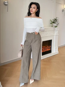 Modelyn Women's Solid Color Pleated Wide Leg Loose Casual Long Pants - Khaki - View 8
