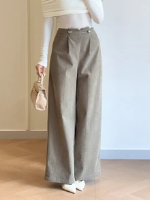 Modelyn Women's Solid Color Pleated Wide Leg Loose Casual Long Pants - Khaki - View 4