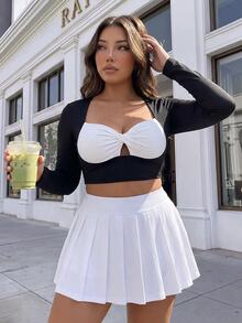 CourtClass CourtClass Women's Plus Size Colorblock Long Sleeve Twist Front Sports Top - Black and White - View 1