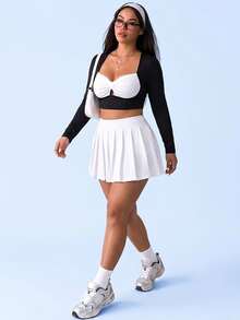 CourtClass CourtClass Women's Plus Size Colorblock Long Sleeve Twist Front Sports Top - Black and White - View 8