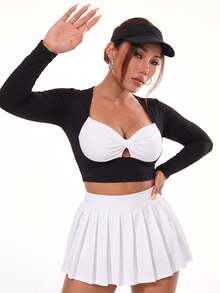 CourtClass CourtClass Women's Plus Size Colorblock Long Sleeve Twist Front Sports Top - Black and White - View 6