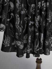 ROMWE Gothic Dark Horror Forest Skull Print Loose Off-Shoulder Long Bell Sleeve Plus Size Dress - Black - View 4