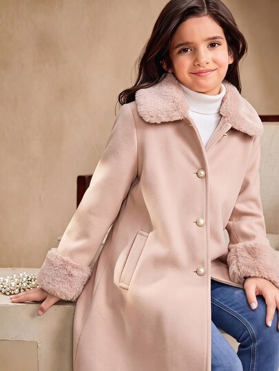 Mantel Panjang Sedang Warna Pink Pudar yang Imut dan Elegan untuk Remaja Perempuan, Cocok untuk Musim Gugur, Liburan, dan Siswa Sekolah.