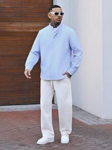 Devon Thys Men's 100% Cotton Wrinkle Loose Fit Casual Pants, Fall, Holiday Cotton - White - View 1