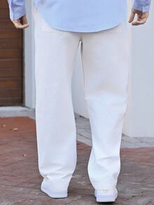 Devon Thys Men's 100% Cotton Wrinkle Loose Fit Casual Pants, Fall, Holiday Cotton - White - View 5