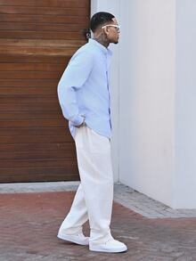 Devon Thys Men's 100% Cotton Wrinkle Loose Fit Casual Pants, Fall, Holiday Cotton - White - View 3