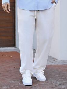 Devon Thys Men's 100% Cotton Wrinkle Loose Fit Casual Pants, Fall, Holiday Cotton - White - View 4