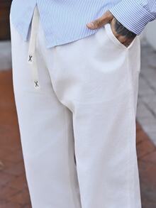 Devon Thys Men's 100% Cotton Wrinkle Loose Fit Casual Pants, Fall, Holiday Cotton - White - View 6