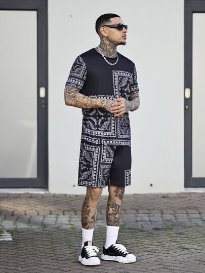 Devon Thys 男士paisley印花短袖t恤和短褲套裝