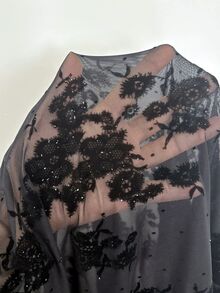 Viva Relle Gaun Pesta Elegan Wanita Ukuran Besar dengan Motif Jala dan Potongan Pinggang yang Rapi - Hitam - View 7