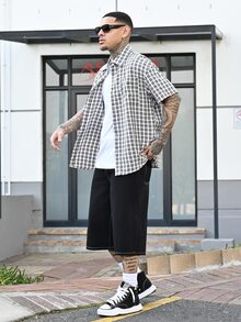 Devon Thys Men's Solid Pocket Casual Loose Fit Denim Shorts Jorts Going Out Hang Out Commute Street Work - Black - View 1