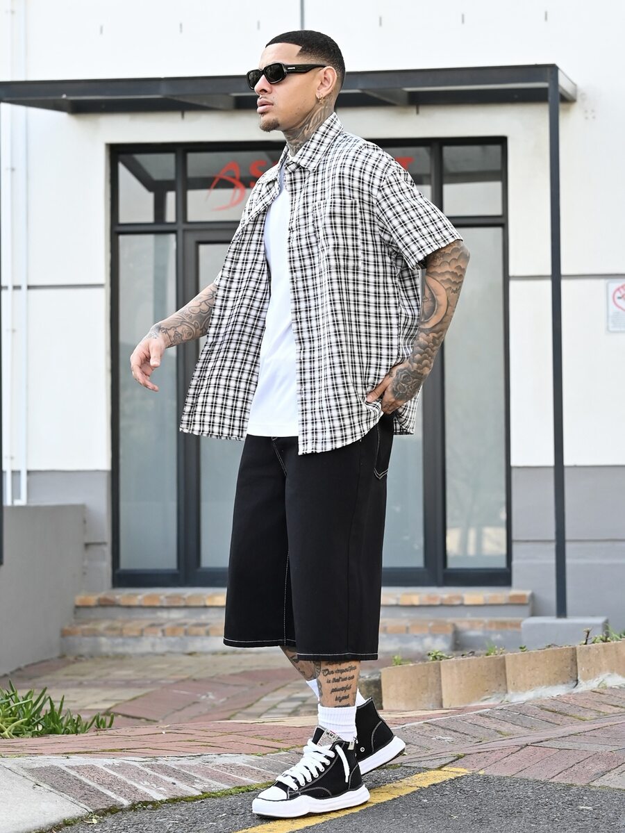 Devon Thys Men's Solid Pocket Casual Loose Fit Denim Shorts Jorts Going Out Hang Out Commute Street Work - Black - View 1