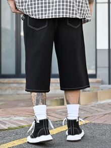Devon Thys Men's Solid Pocket Casual Loose Fit Denim Shorts Jorts Going Out Hang Out Commute Street Work - Black - View 5