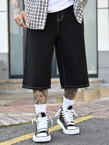 Devon Thys Men's Solid Pocket Casual Loose Fit Denim Shorts Jorts Going Out Hang Out Commute Street Work - Black - View 3