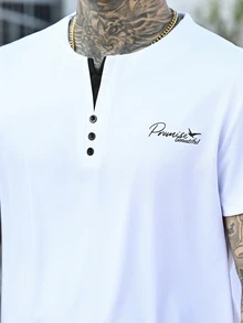 Devon Thys Men T-Shirts Fit Short Sleeve Henley Casual Dad Summer Polyester Tee - White - View 6
