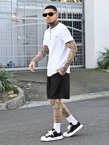 Devon Thys Men T-Shirts Fit Short Sleeve Henley Casual Dad Summer Polyester Tee - White - View 4