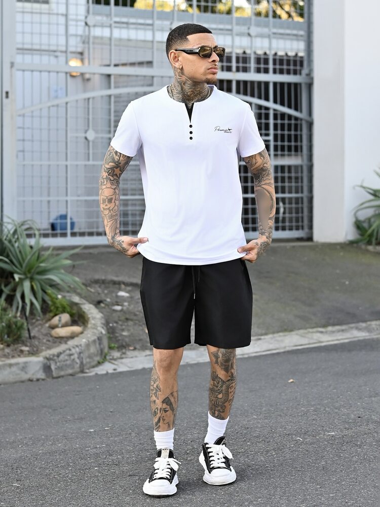 Devon Thys Men T-Shirts Fit Short Sleeve Henley Casual Dad Summer Polyester Tee - White - View 3