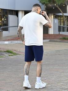 Devon Thys Men Tropical Print Tee & Drawstring Waist Shorts Summer Outfit, Cozy Outfits, Couple Things - Blue and White - View 5