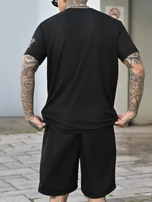 Devon Thys Men's Letter Printed Short Sleeve 2pcs/Set - Black - View 2