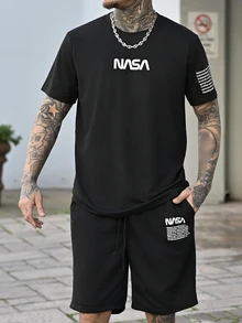 Devon Thys Men's Letter Printed Short Sleeve 2pcs/Set - Black - View 4