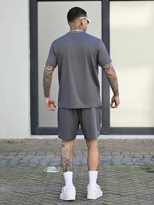 Devon Thys Men's Summer Casual Letter Print T-Shirt And Shorts Set Casual Two Pieces Set Men - Grey - View 6