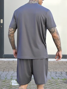 Devon Thys Men's Summer Casual Letter Print T-Shirt And Shorts Set Casual Two Pieces Set Men - Grey - View 2