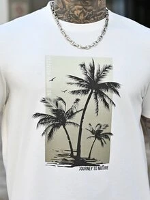 Devon Thys Men Tropical Print Tee & Drawstring Waist Shorts, Vacation, Cozy Outfits, Father's Day Gifts - Green - View 7