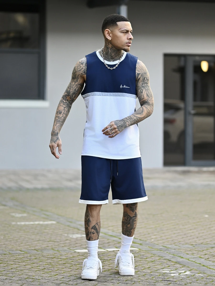 Devon Thys Men's Fashion Tank Top And Shorts Set, Suitable For Summer Gym Clothes Men Workout Sport Sports Outfit, Holiday - Multicolor - View 1