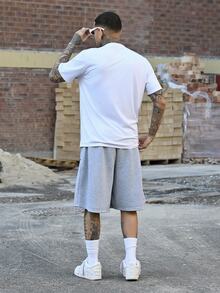 Devon Thys Men's Graphic Embroidery Elastic Waist Loose Shorts With Slant Pockets Wide Leg - Light Grey - View 4