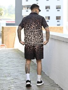 Devon Thys 2pcs Set Men's Ombre Leopard Print Casual Oversize Full Print Short Sleeve Shirt & Matching Shorts - Multicolor - View 4
