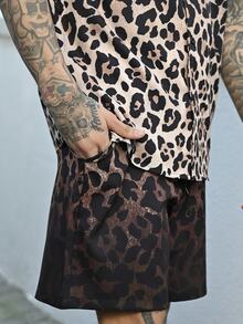 Devon Thys 2pcs Set Men's Ombre Leopard Print Casual Oversize Full Print Short Sleeve Shirt & Matching Shorts - Multicolor - View 6