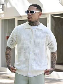 Devon Thys Old Money Men Casual Two-Tone Striped Pattern Button Open Knit Sweater Knitted Button Downs For Men's Old Money, Rave - White - View 1