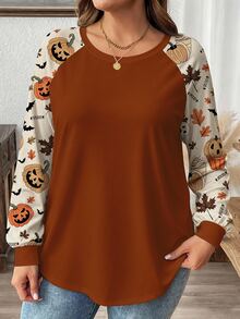 Comfylo Plus Size Women's Casual Raglan Sleeve Round Neck Loose Fit T-Shirt, Suitable For Spring And Autumn - Multicolor - View 5