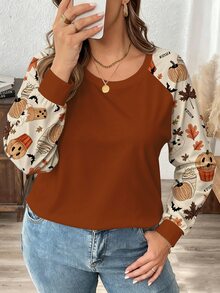 Comfylo Plus Size Women's Casual Raglan Sleeve Round Neck Loose Fit T-Shirt, Suitable For Spring And Autumn - Multicolor - View 4