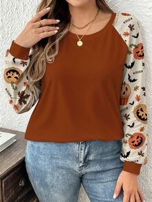 Comfylo Plus Size Women's Casual Raglan Sleeve Round Neck Loose Fit T-Shirt, Suitable For Spring And Autumn - Multicolor - View 6