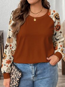 Comfylo Plus Size Women's Casual Raglan Sleeve Round Neck Loose Fit T-Shirt, Suitable For Spring And Autumn - Multicolor - View 3