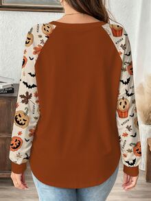 Comfylo Plus Size Women's Casual Raglan Sleeve Round Neck Loose Fit T-Shirt, Suitable For Spring And Autumn - Multicolor - View 2