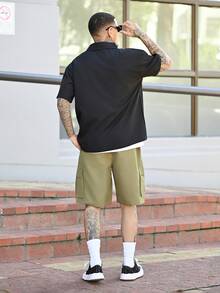 Devon Thys 男士拼色衬衫和纯色工装短裤套装，男士街头服饰套装，男士两件套，舒适装扮 - 彩色 - 查看 2