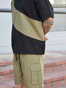 Devon Thys 男士拼色衬衫和纯色工装短裤套装，男士街头服饰套装，男士两件套，舒适装扮 - 彩色 - 查看 6