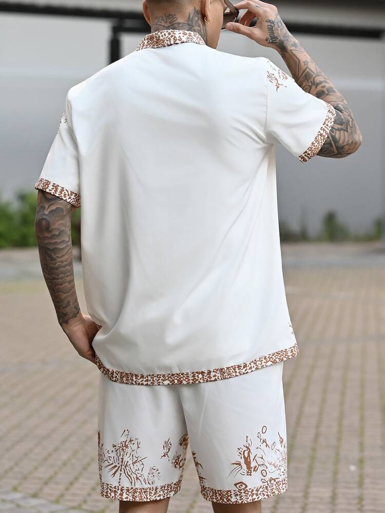 Devon Thys 男士夏季度假热带印花短袖衬衫短裤套装，夏季两件套，适合男士度假穿着。 - 彩色 - 查看 4