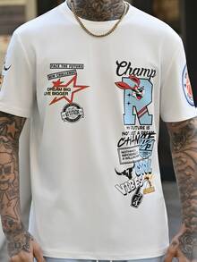 Devon Thys Men's Letter Print Round Neck Short Sleeve T-Shirt And Drawstring Shorts Set,White,Summmer,Streetwear,City Break Vacation 2 Piece Summer Outfits - Multicolor - View 6
